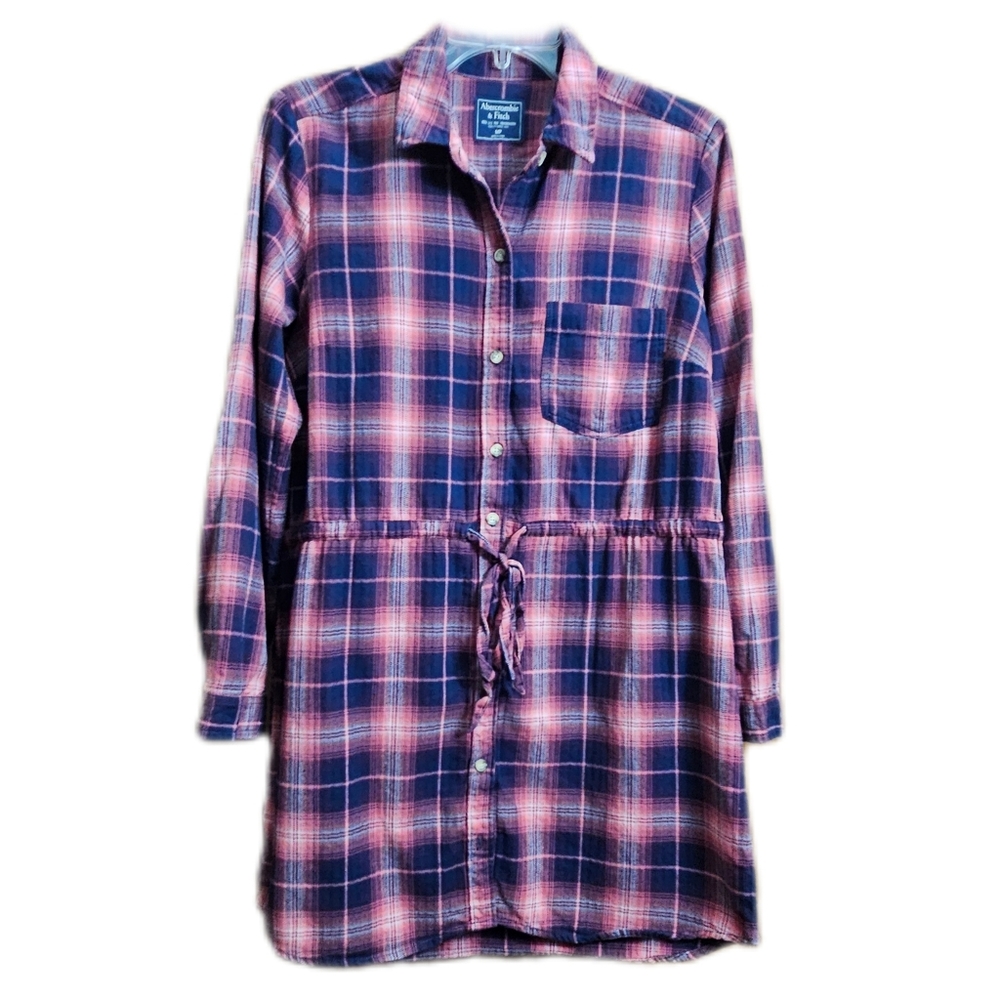 ABERCROMBIE & FITCH womens Plaid Long Sleeve Collar Drawstring Top MP Petite Med